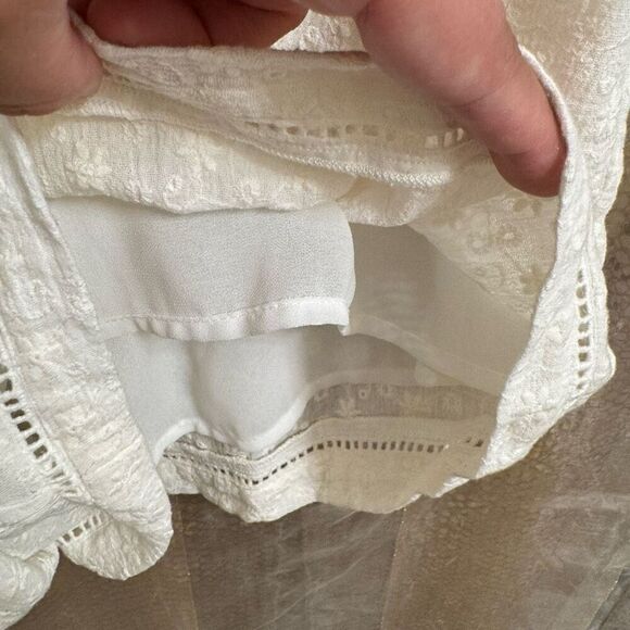 WAYF White Long Sleeve Lattice Trim Floral Eyelet Shorts Romper Small - Picture 7 of 12